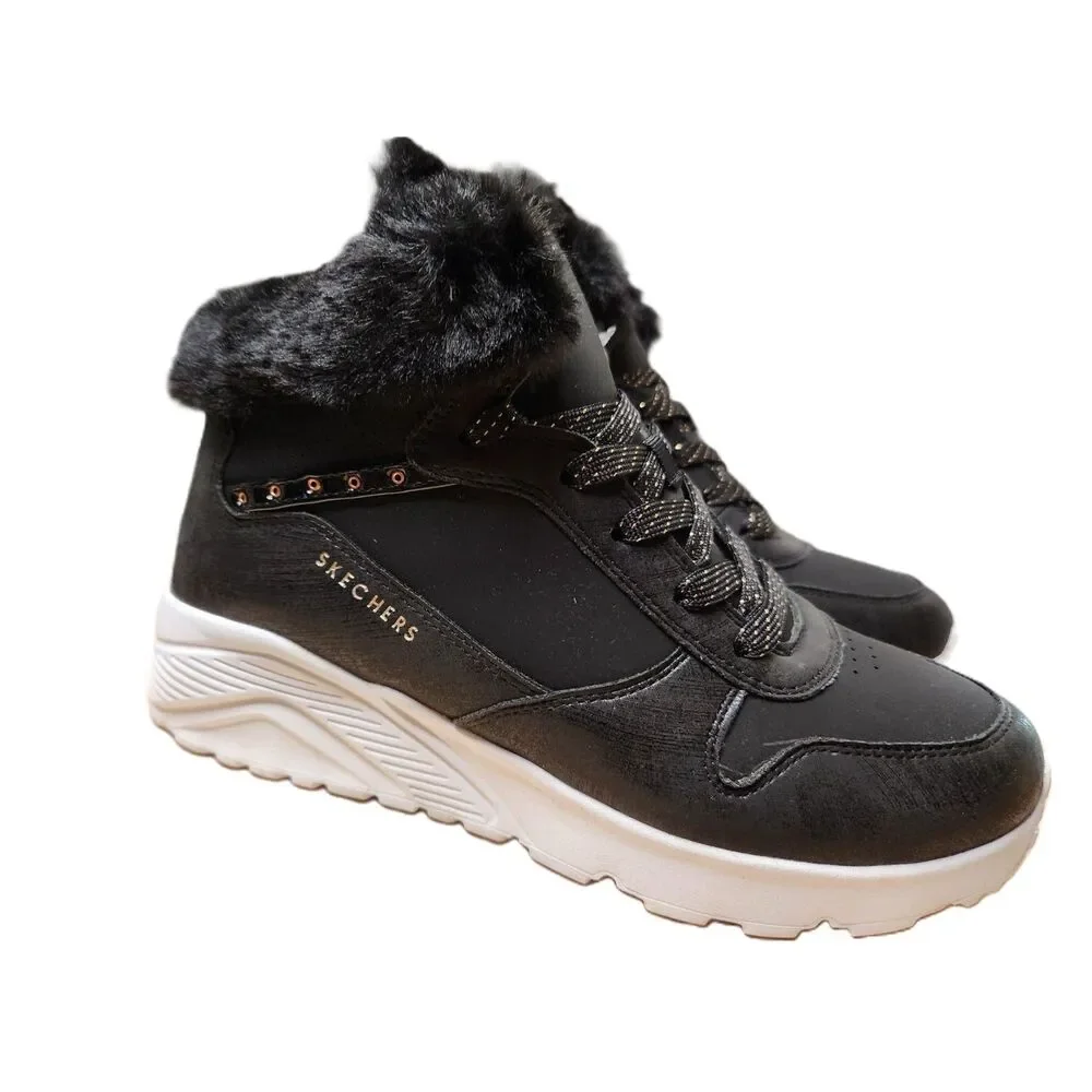 Skechers Uno Lite Bootie Youth 6 Black Side‑Zip Memory Foam